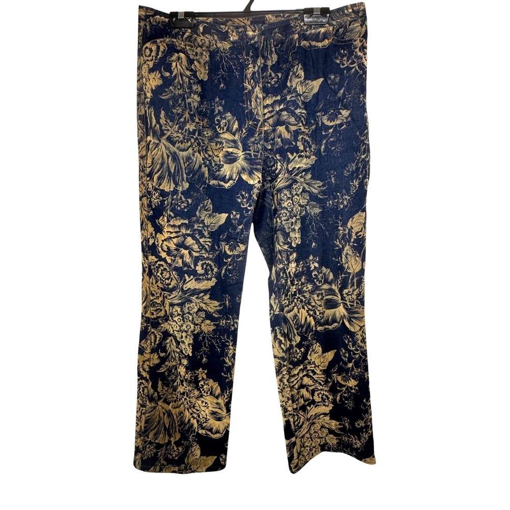 Susan Bristol Jeans Womens 14 Gold Floral Flocked Velvet Denim Capri Vintage 90s - Picture 11 of 12